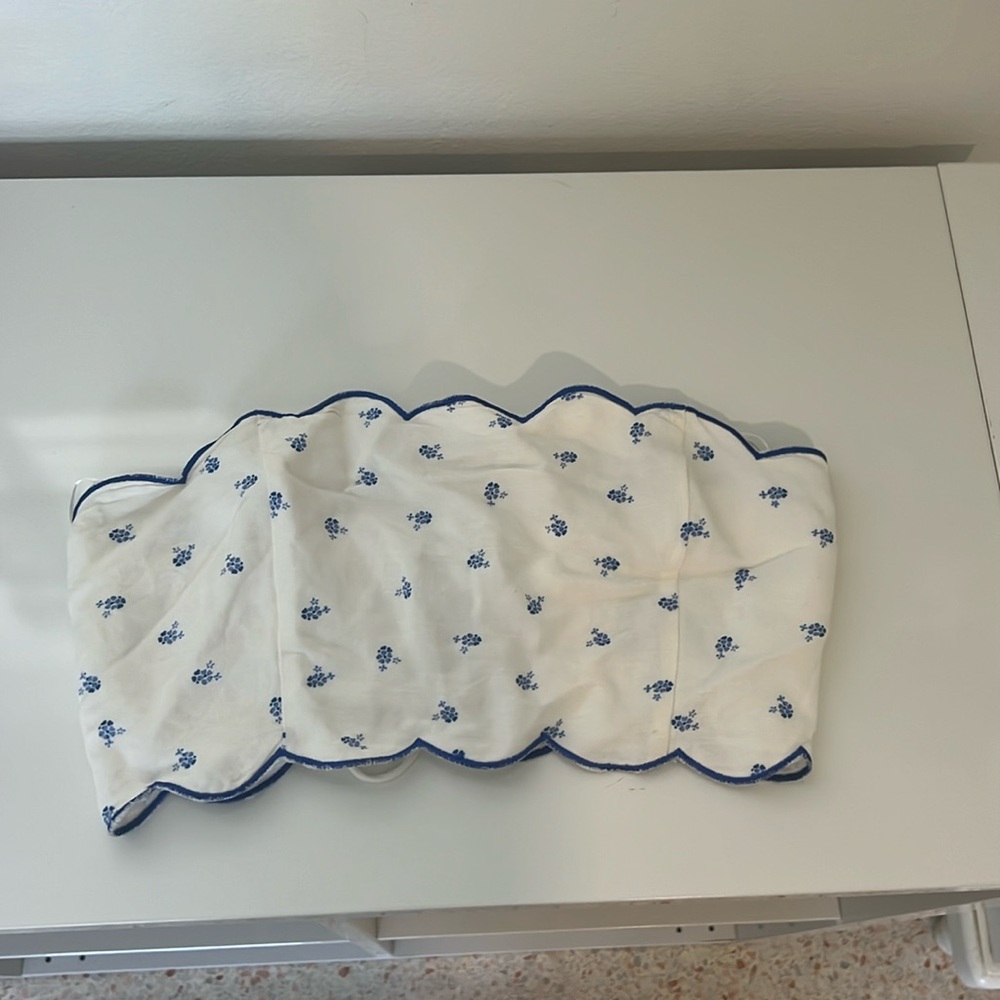 white crop top with blue flowers